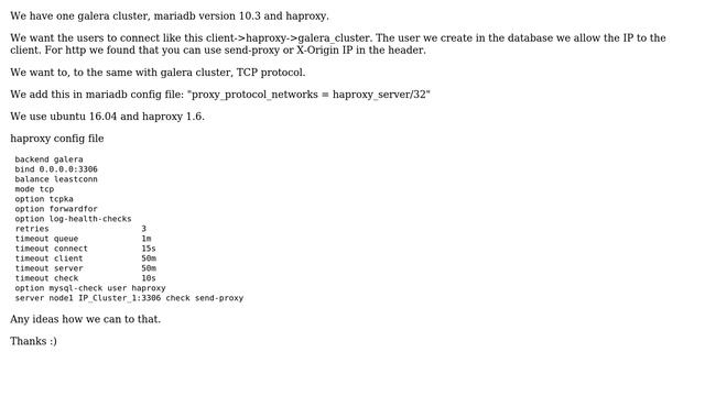 Unix & Linux: haproxy pass origin IP in galera cluster db (2 Solutions!!) смотреть онлайн
