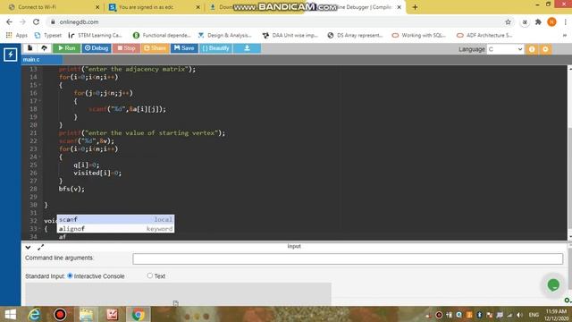 BFS code using adjacency matrix смотреть онлайн