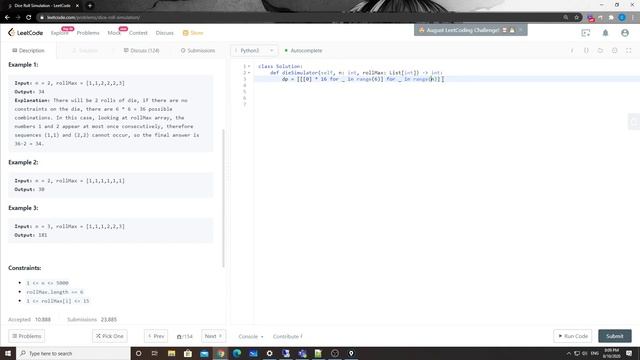 LeetCode 1223. Dice Roll Simulation смотреть онлайн
