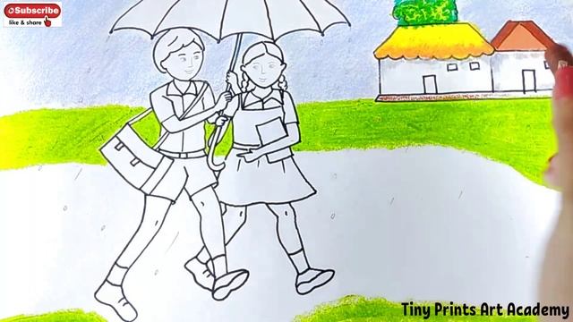 How To Draw Rainy Scenery/Kids In The Rain. смотреть онлайн