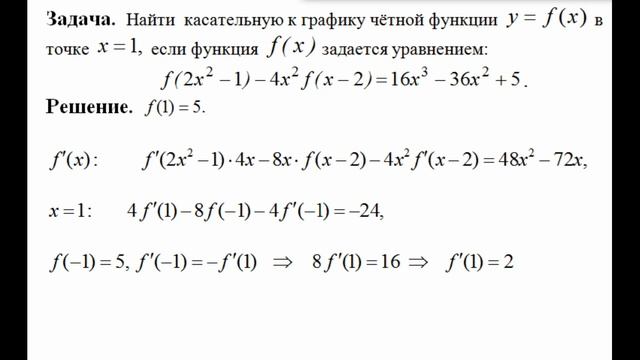 Построение касательной к графику функции, заданной функциональным уравнением. смотреть онлайн