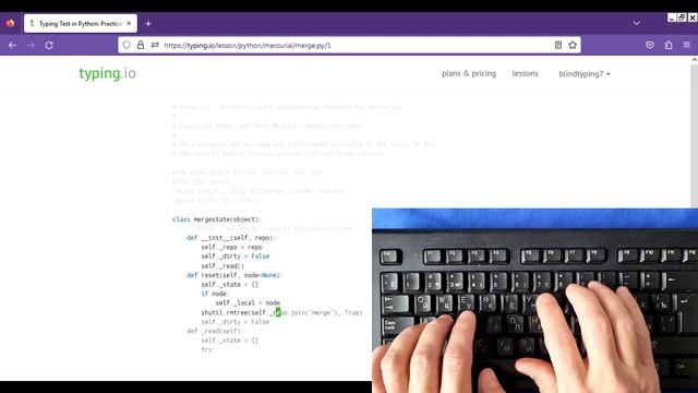 Typing Test in Python. Handcam. typing.io. 18 word/min, (330 char/min). смотреть онлайн