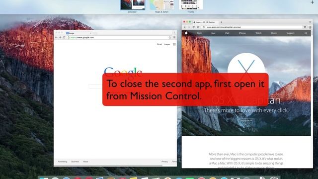 Exiting Split View Mode: Mac OS X 10.11 El Capitan
