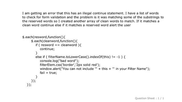 jQuery : illegal continue statement in javascript $.each loop смотреть онлайн
