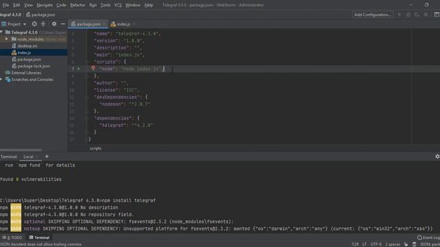 Добавляем NORMAL и DEV зависимости в проект. Telegraf 4.3.0. NodeJS. AWS. смотреть онлайн
