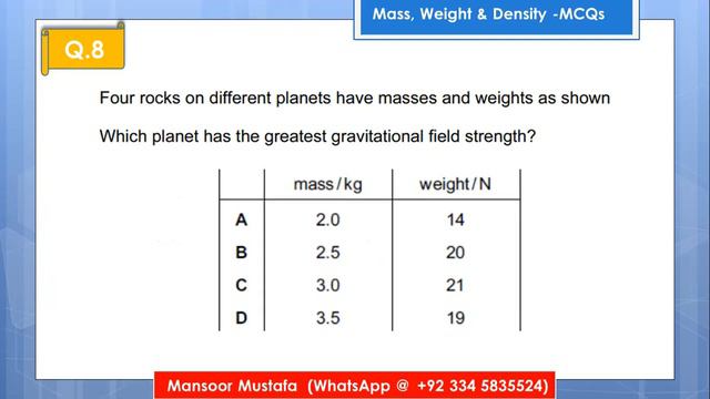 MCQs || Mass, Weight & Density -Part 1|| O level Physics-5054 and IGCSE Physics-0625 смотреть онлайн