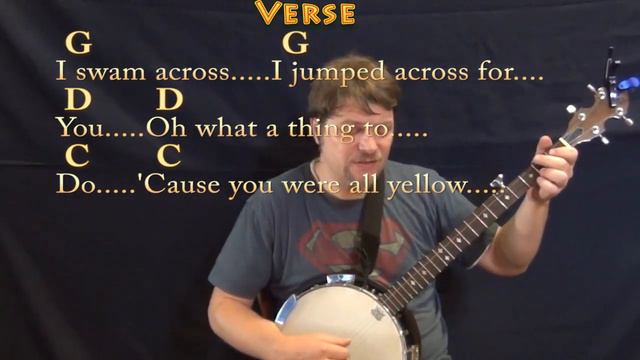 Yellow (Coldplay) Banjo Cover Lesson in G with Chords/Lyrics смотреть онлайн