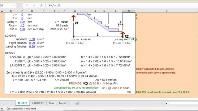 EP 7. Analysis & Design of a reinforced concrete stair with RCC 71 excel spreadsheet. смотреть онлайн