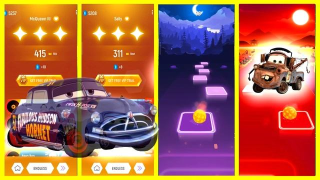 Cars : McQueen Vs Sally Carrera Vs Doc Hudson Vs Mater   Tiles Hop EDM Rush!