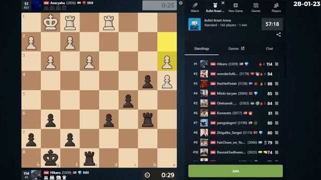 BULLET BRAWL | Titled Bullet Arena 1+0 | ( HIKARU NAKAMURA | 28/01/23)  | Chesscom | LIVE GAMES