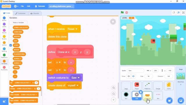 How to make a Scrolling Platformer game in Scratch 3.0 | Part 4(Final) | Saw, Jump Pads and Win смотреть онлайн