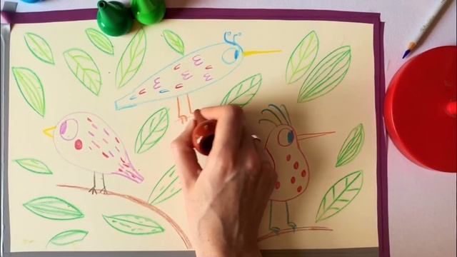 Мастер-класс по рисованию для детей. Тема: Птицы. Техника: Восковая пастель.Акварель. смотреть онлайн