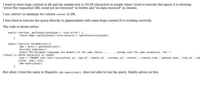 Magento: How to execute large sql query in magento? смотреть онлайн