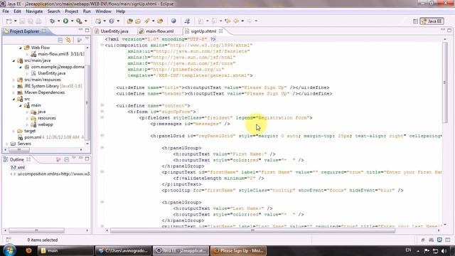 Java EE J2EE Tutorial for beginners Part14 Create Java model for SignUp, bind model to view смотреть онлайн