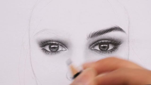 Drawing and Shading a Female Face with Graphite Pencils - Portrait of Emily Ratajkowski смотреть онлайн