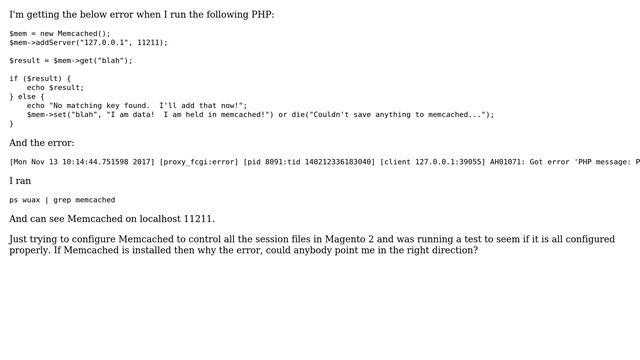 Magento: Class 'Memcached' not found when trying to configure sessions in Memcached смотреть онлайн