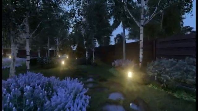 Green Planet. Усадьба Шарапово. Вечерняя визуализация ландшафтного проекта смотреть онлайн