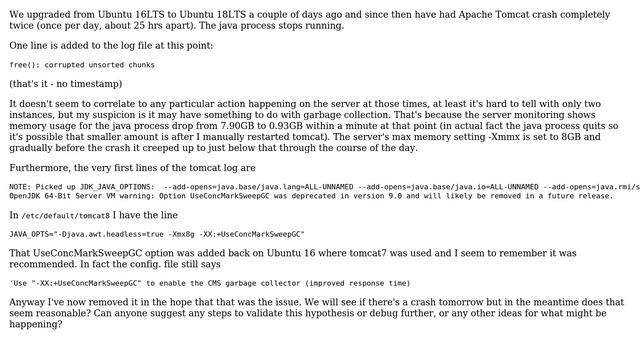 DevOps & SysAdmins: tomcat8: 'free(): corrupted unsorted chunks' смотреть онлайн