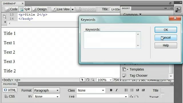 Текст - элементы SEO в Adobe Dreamweaver смотреть онлайн