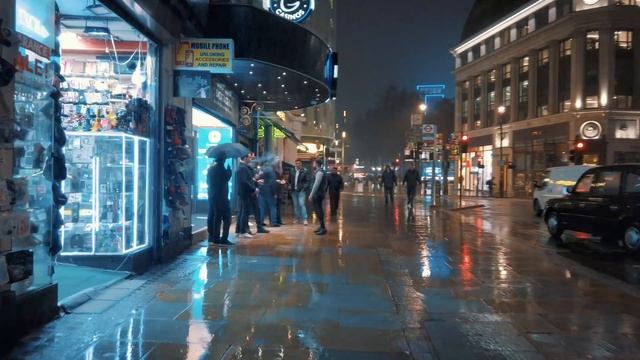 Rainy London Night Walk Ambience, West End City Streets Light Reflections смотреть онлайн