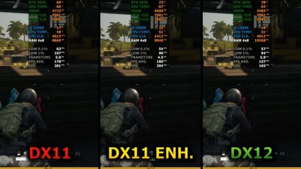 PUBG - DirectX 11 vs DirectX 11 ENHANCED vs DirectX 12