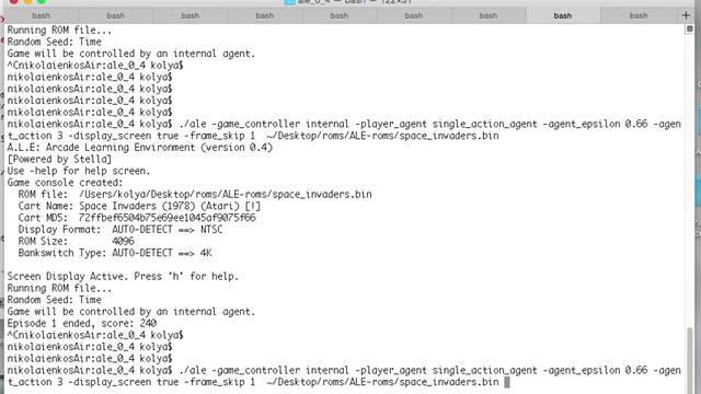 Arcade Learning Environment (ALE) for Mac OSX plays Atari Space Invaders смотреть онлайн