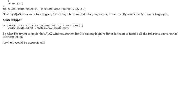 Need help with AJAX login to call php in functions.php to handle redirects based on user cap (role) смотреть онлайн