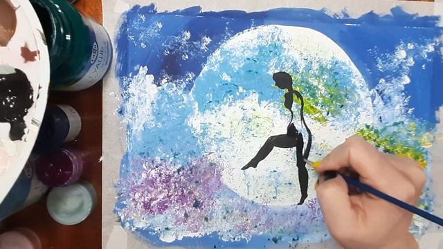 Как нарисовать эльфа гуашью. Рисуем эльфа под луной. Рисуем сказочную ночь. Рисуем луну. смотреть онлайн