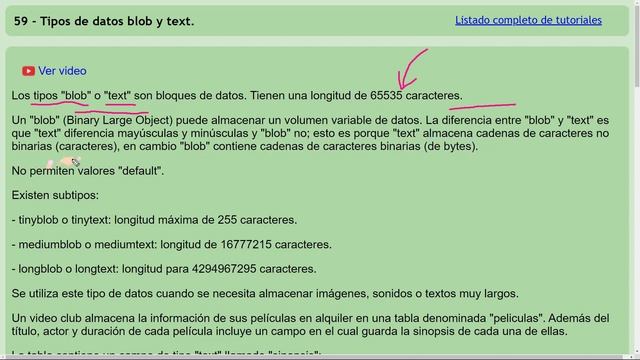 MySQL Ejercicio: 352 Introducción a los Tipos de Datos BLOB (Binary Long Object) y TEXT смотреть онлайн