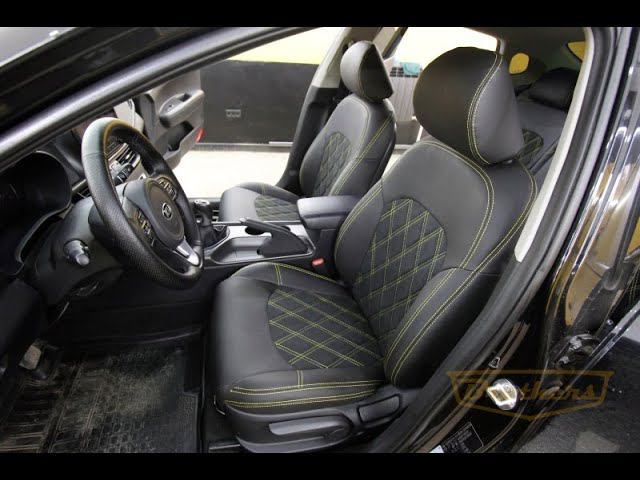 Чехлы на сидения Kia Optima 4 с ромбами и алькантарой смотреть онлайн