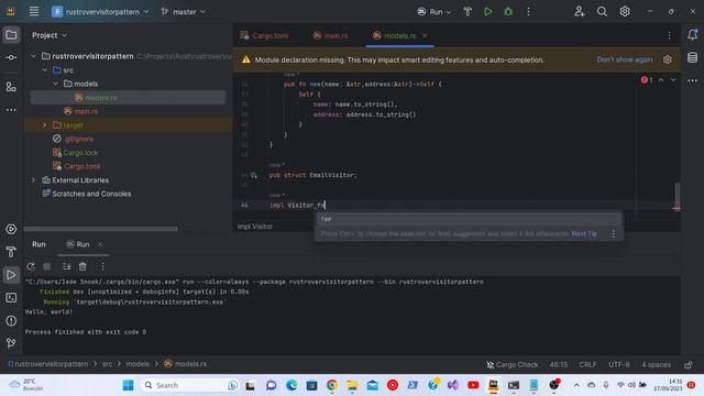 Code-editing in RustRover: building the Visitor pattern in Rust смотреть онлайн