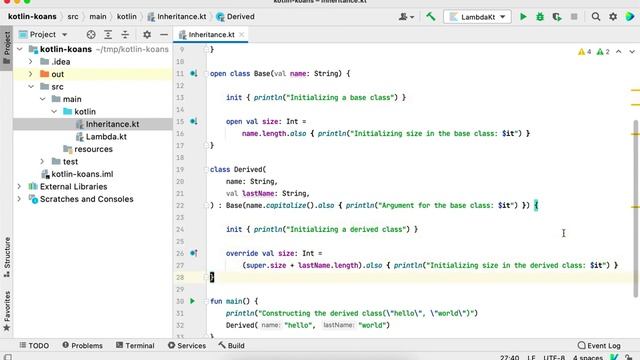 19 Kotlin Koans Classes Derived class initialization order смотреть онлайн