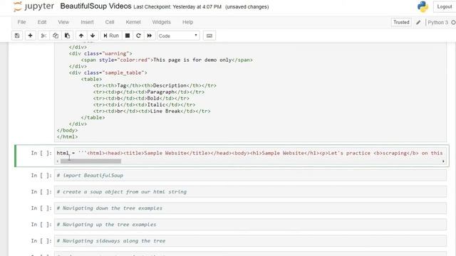 Introduction to Web Parsing Using BeautifulSoup and Python to navigate an HTML parse tree смотреть онлайн