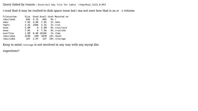 MySQL error : Incorrect key file for table '/tmp/#sql_5115_0.MYI смотреть онлайн
