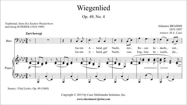 Brahms : Wiegenlied, Op. 49, No. 4 - Bass Voice (A flat Major) смотреть онлайн