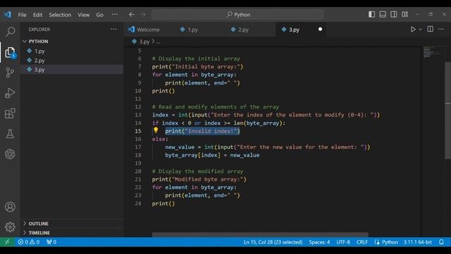 Write a program to create a byte type array, read, modify, and display the elements of the array? смотреть онлайн