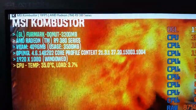 ASUS Radeon R9 380 4GB STRIX - MSI Kombustor Furmark 3200MB Torture Test смотреть онлайн