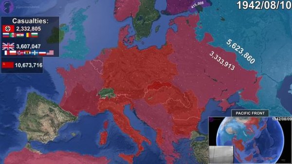 World War II Every Day with Army Sizes using Google Earth