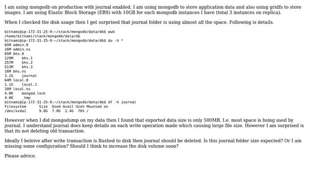 mongodb is using most of disk space for journal and not cleaning itself смотреть онлайн