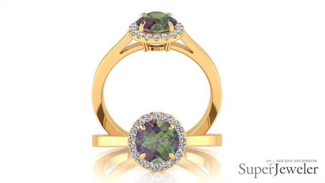 H021748 MYS14KY Mystic Topaz and Halo Diamond Ring In 14 Karat Yellow Gold смотреть онлайн