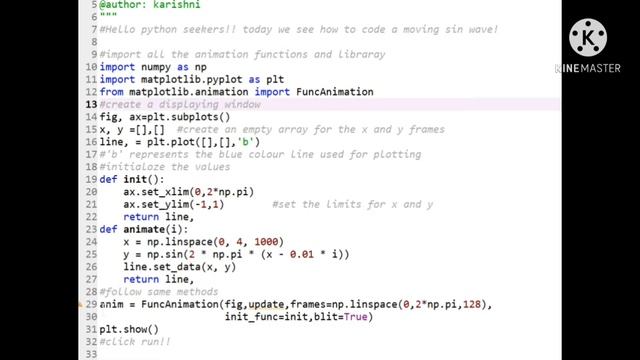 How to code for moving sin wave using matplotlib in python? #python_seeker #python #matplotlib смотреть онлайн