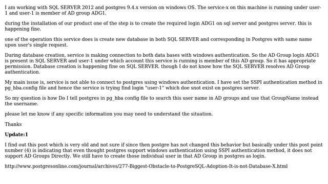 Postgres and Windows AD using windows authentication смотреть онлайн