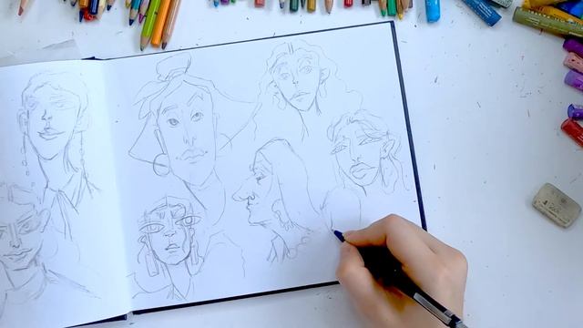 Sketchbook портретный скетчинг пастелью и карандашами
