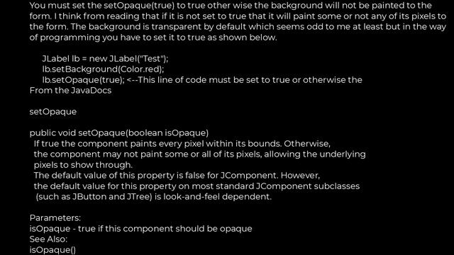 Java :How do I set a JLabel's background color?(5solution) смотреть онлайн