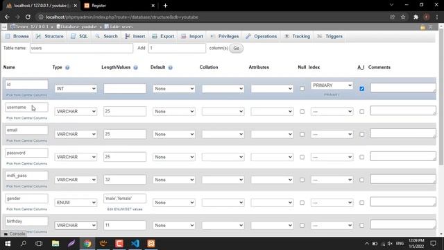 3 - create database login and register MySQL | انشاء قاعدة بيانات موقع فتح حساب و تسجيل دخول смотреть онлайн