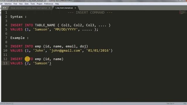 Tutorial 16 : SQL INSERT INTO TABLE смотреть онлайн