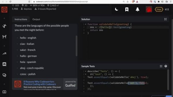 Codewars - Javascript - Did she say hallo?