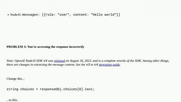 OpenAI ChatGPT (GPT-3.5) API error 400: "Bad Request" (migrating from GPT-3 API to GPT-3.5 API)