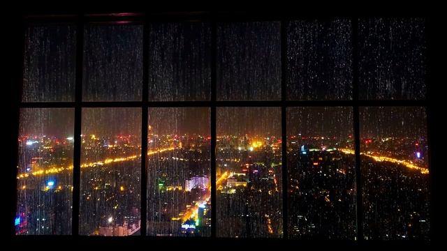 Засыпай с сильным дождём. Шум дождя в окно большого города смотреть онлайн