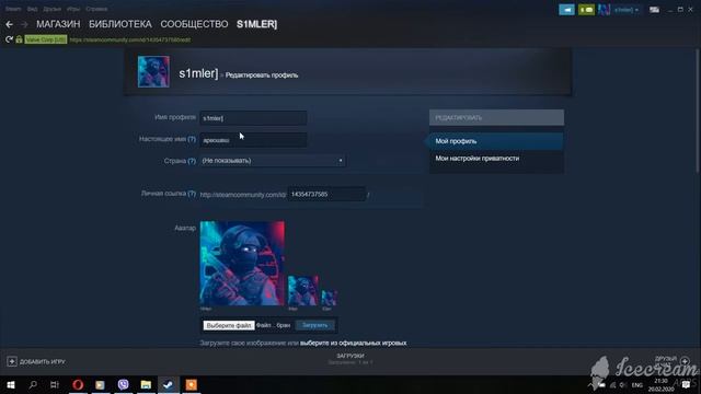 как настроить профиль Steam